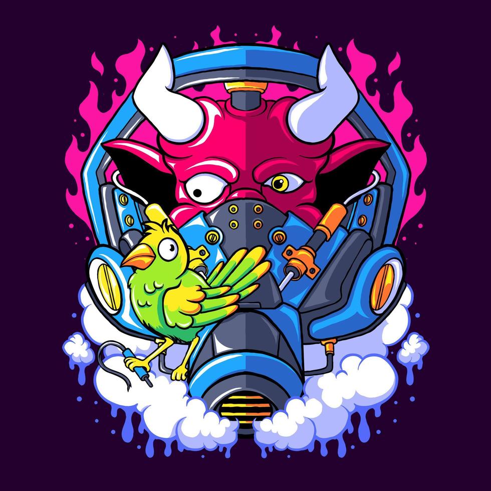 cyborg bison illustration vector