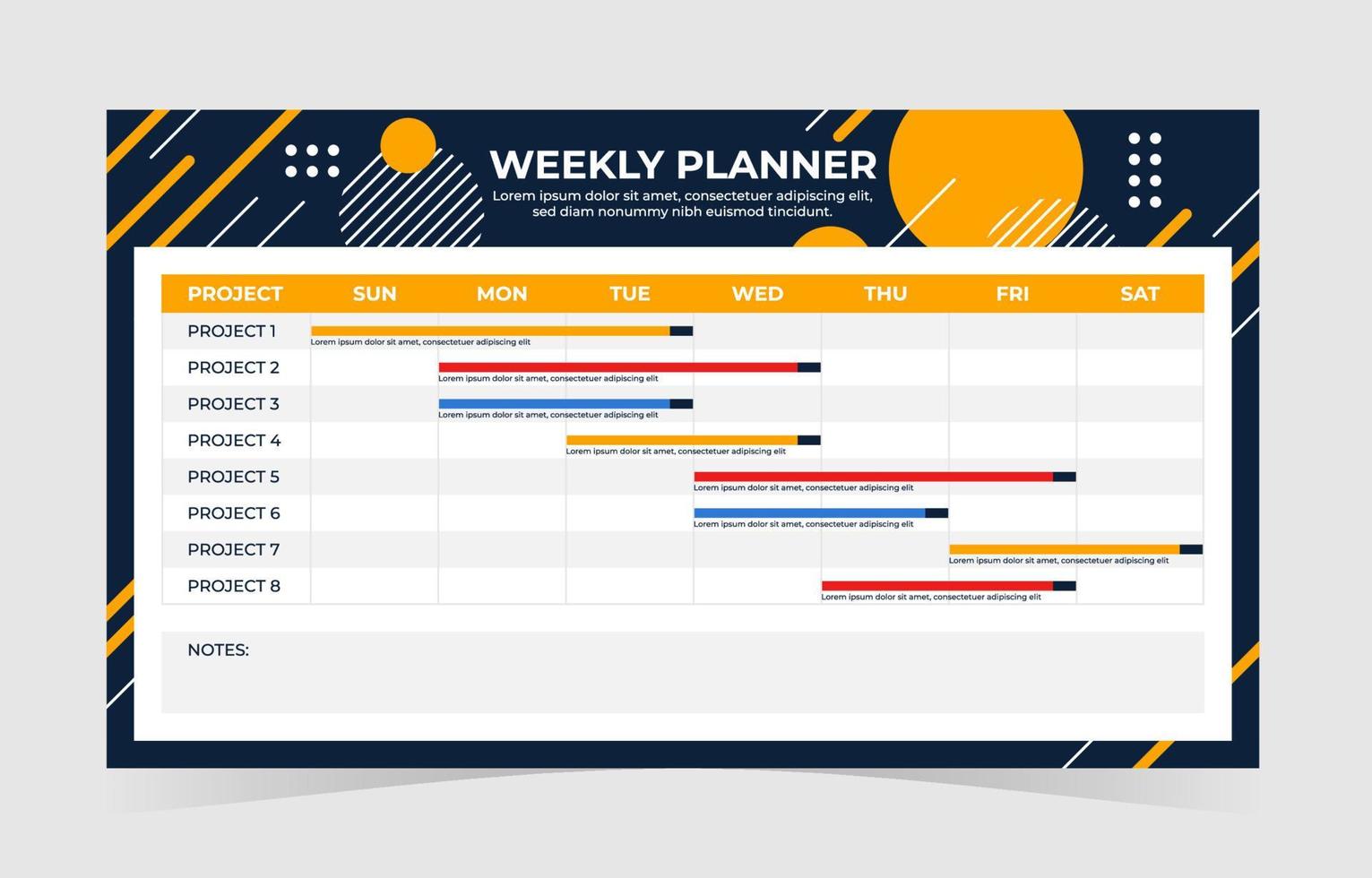 Weekly Timeline Calendar Template vector