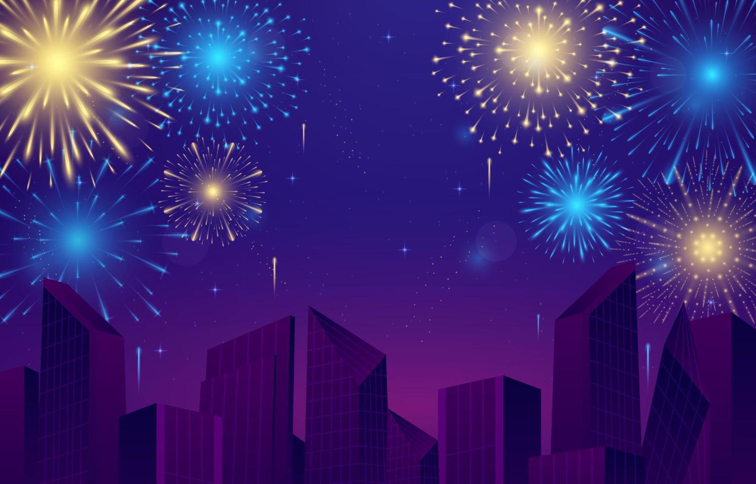 Fireworks on City Night Background vector