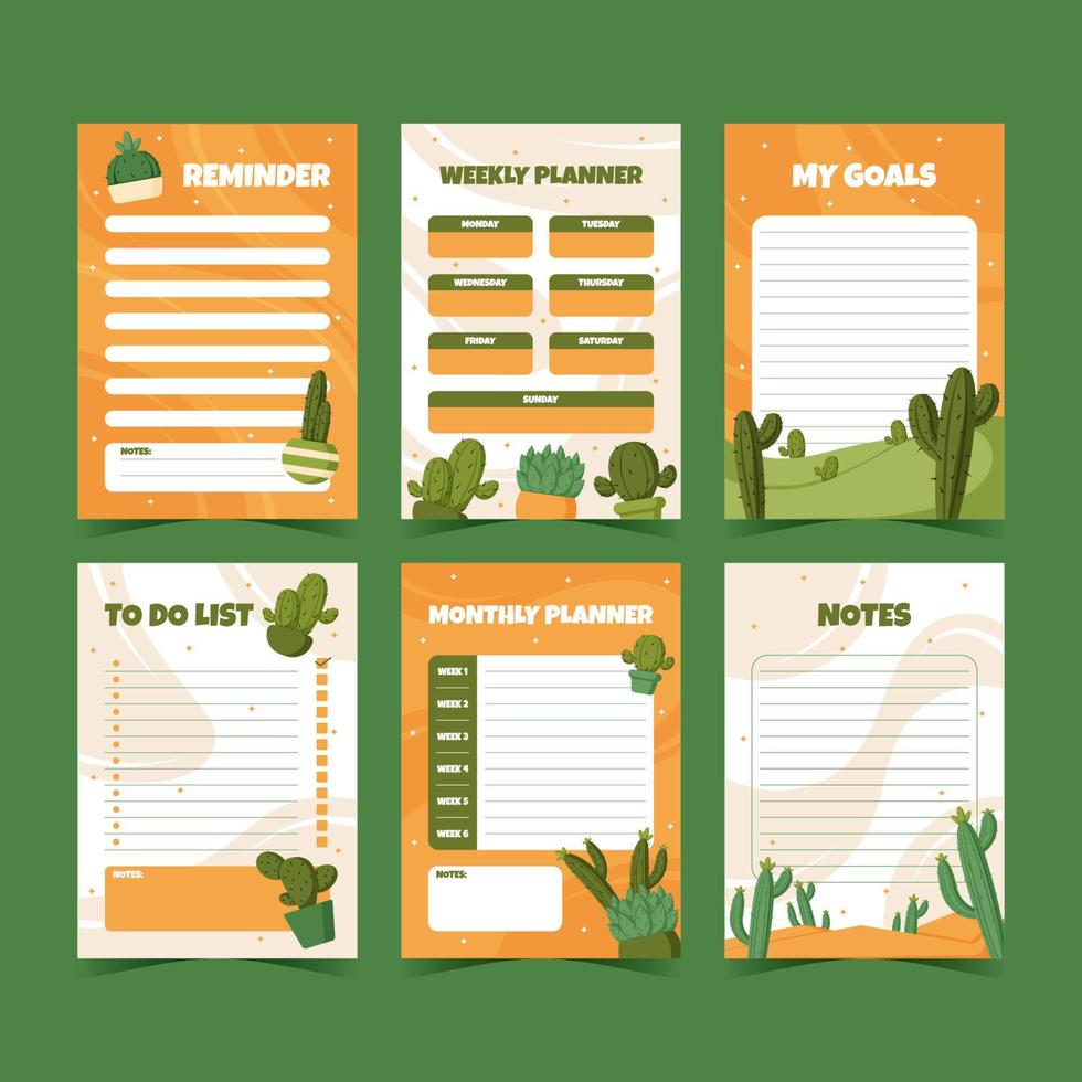 plantilla de diario de cactus y suculentas vector