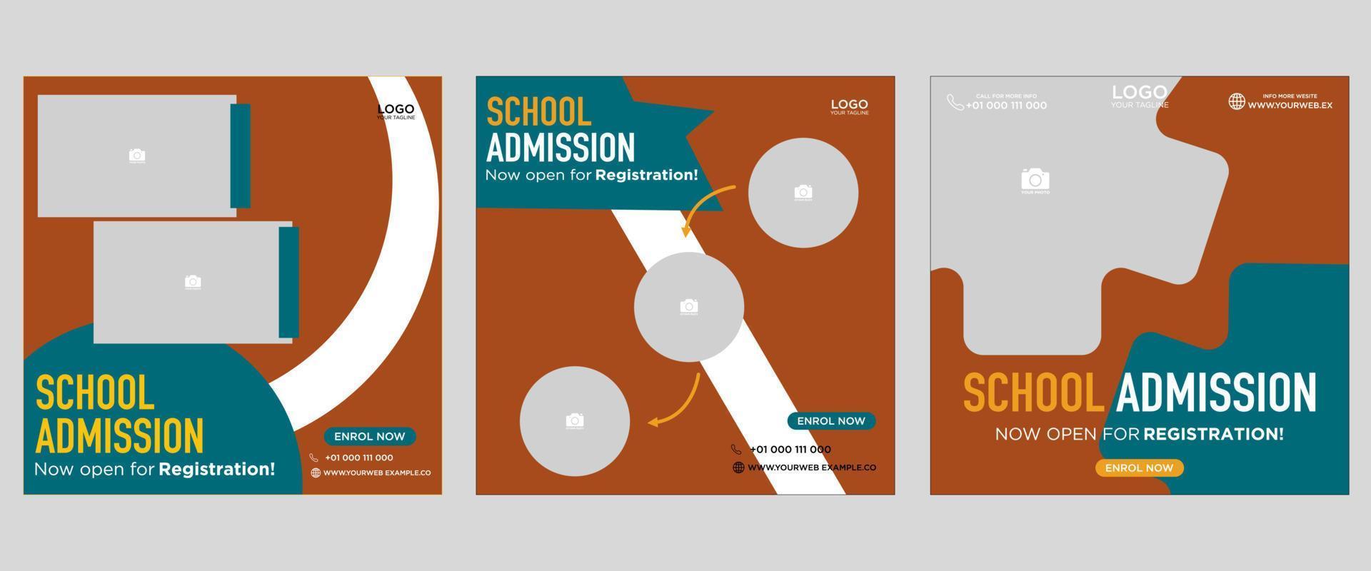 School admission social media post banner design. back to school social media post banner design set. Back to school admissions promotion banner. school admissions template for social media ads. vector