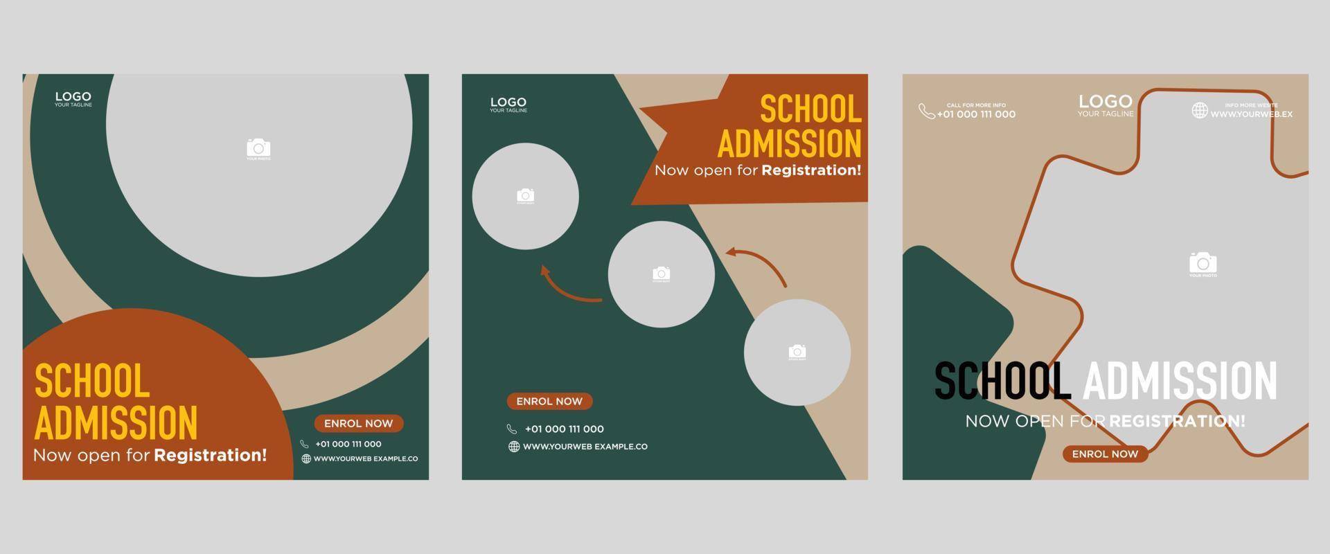 School admission social media post banner design. back to school social media post banner design set. Back to school admissions promotion banner. school admissions template for social media ads. vector