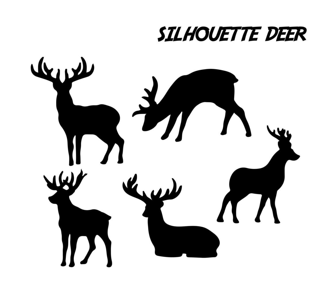 Collection of deer animal silhouettes in various motions vector