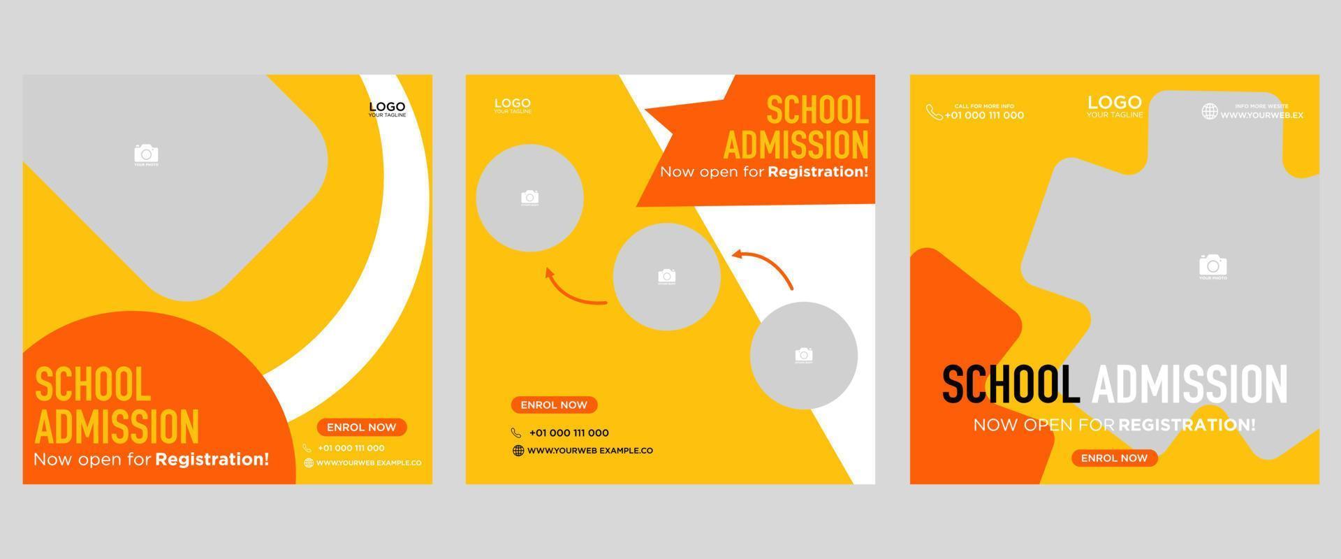 School admission social media post banner design. back to school social media post banner design set. Back to school admissions promotion banner. school admissions template for social media ads. vector