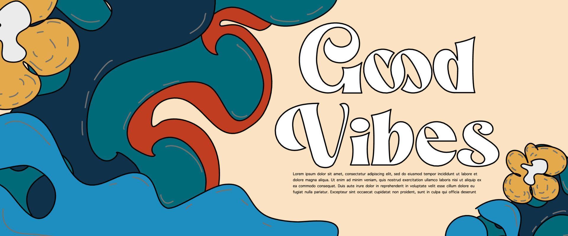 70s groovy retro good vibes only slogan with hippie swirl Pastel hand drawn psychedelic groovy background. vaporwave psychedelic style of the 80s - 90s. vector