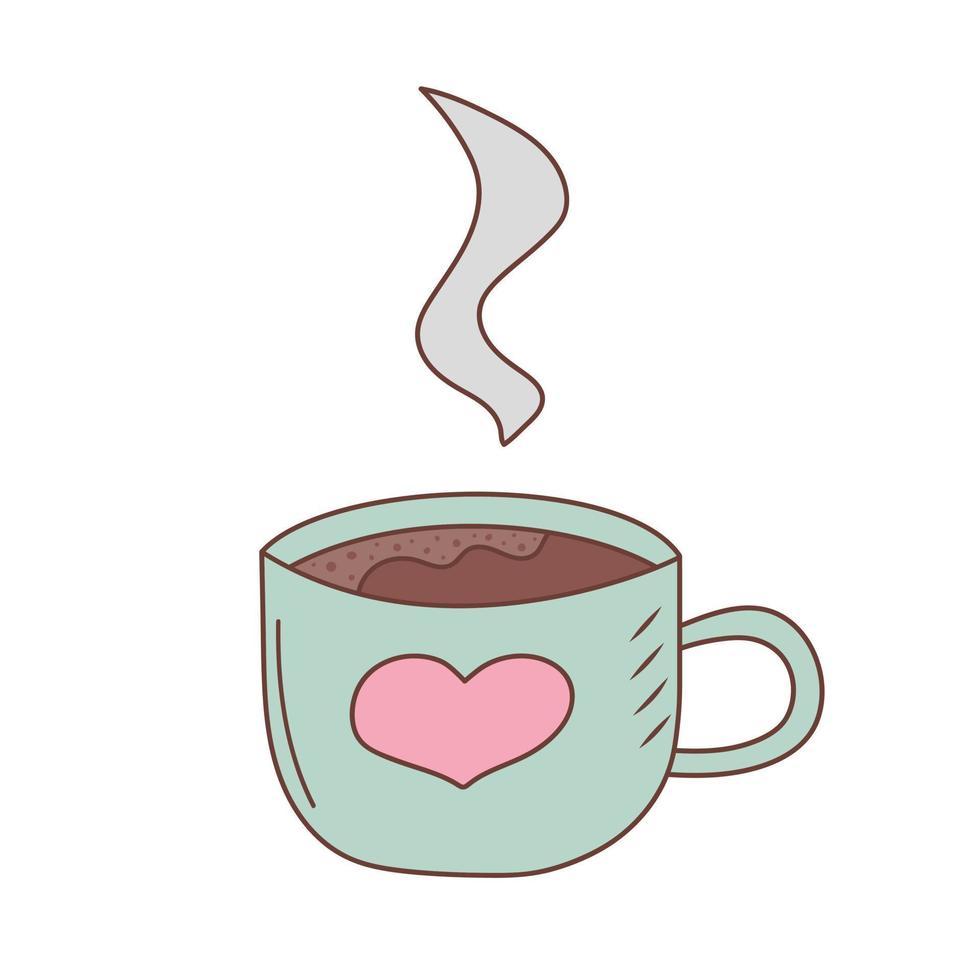 Coffee mug with heart and steam in doodle style. Cute cup isolated ...