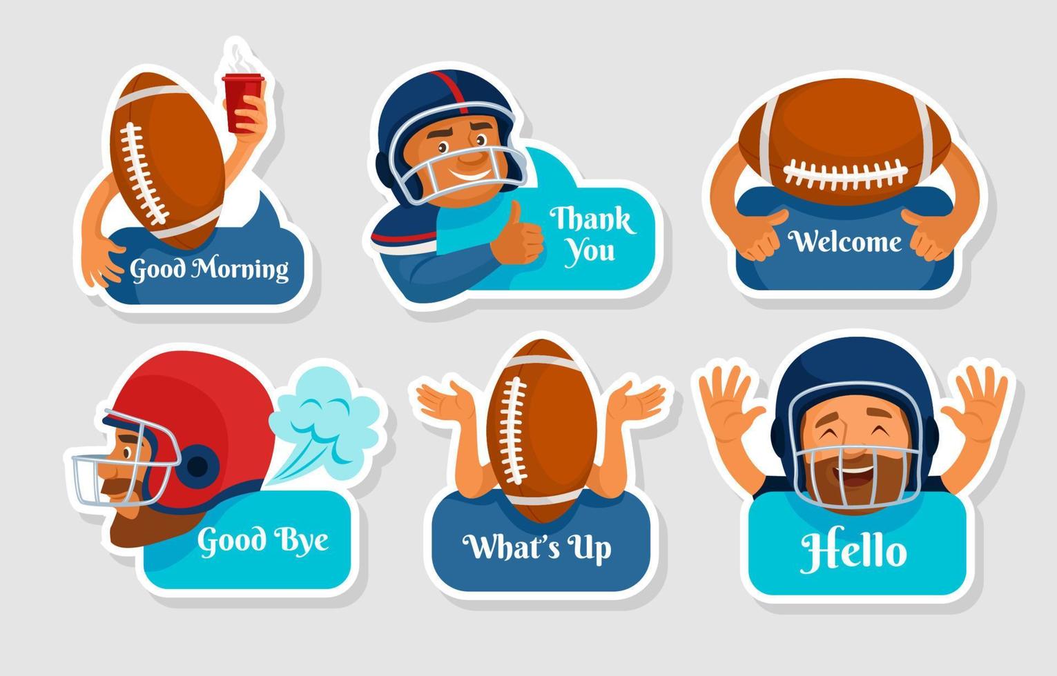 Cute American Football Greeting Sticker Set vector