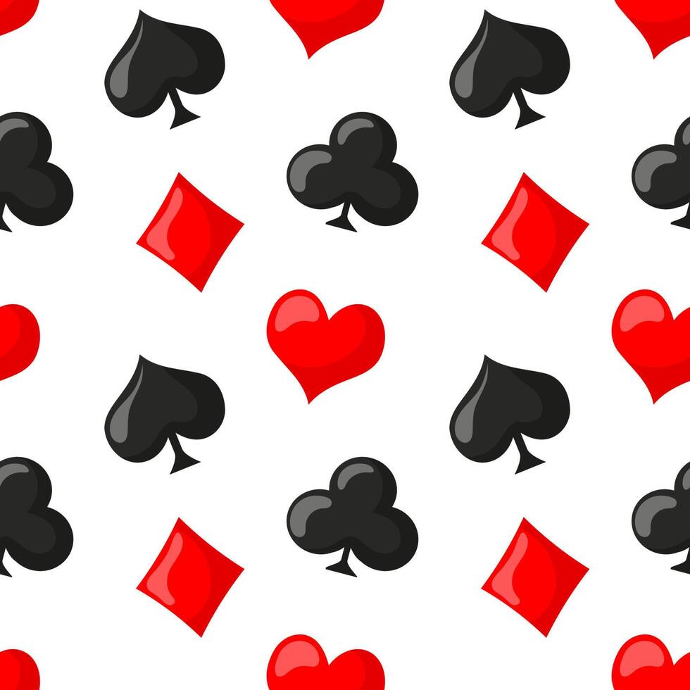 patrón impecable, iconos de palos de tréboles, corazones, diamantes y picas sobre un fondo patrón impecable, iconos de palos de tréboles, corazones, diamantes y picas sobre un fondo