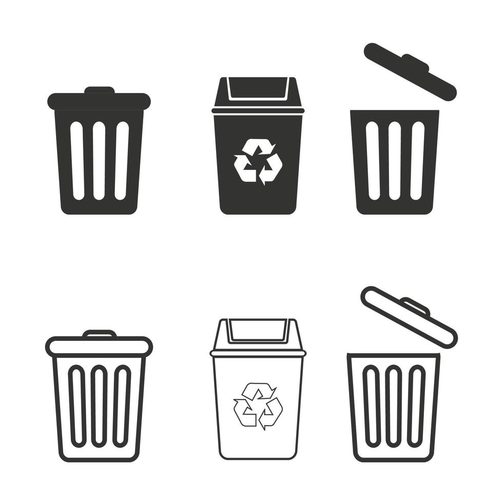 set of trash bin, recycle bin simple icon design on white background vector