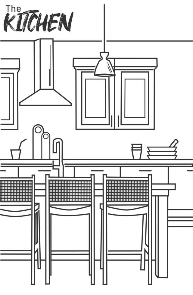 Kitchen sketch vector illustration