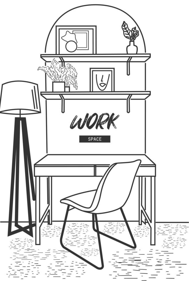 Workspace design interior vector illustration.