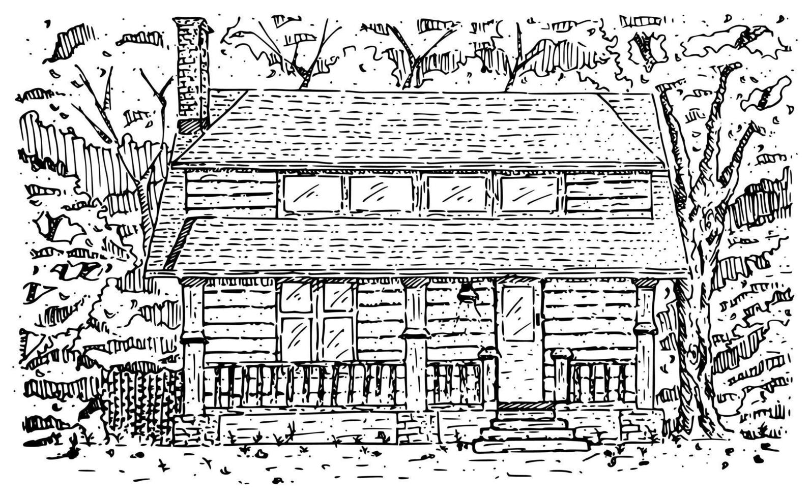 Hand drawn house in black and white. Sketch vector illustration.