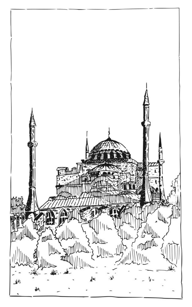 Mosque Vector hand drawn sketch illustration, ink