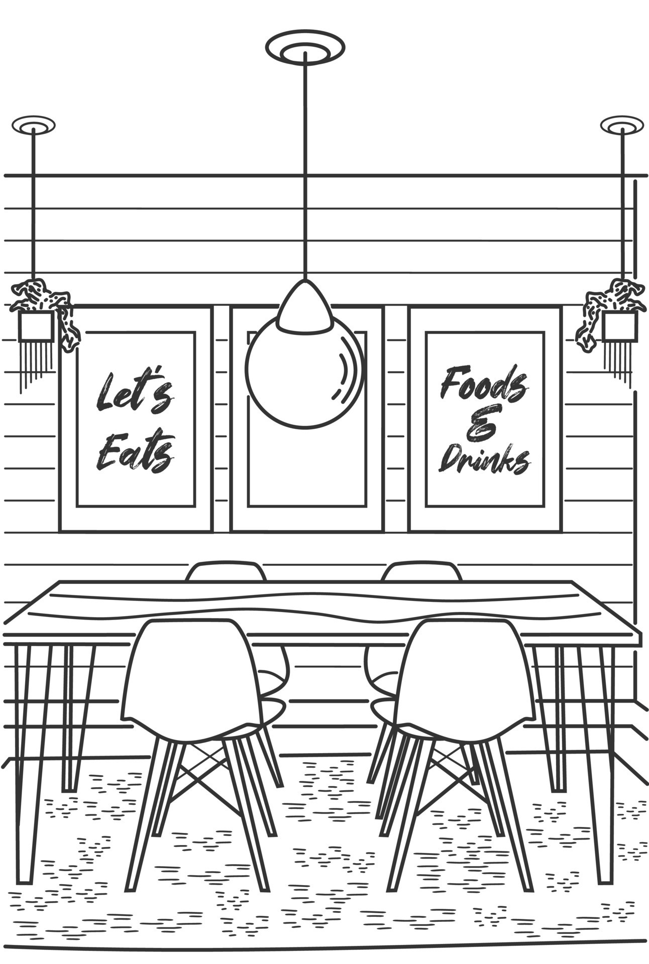 Dining room graphic black white sketch home interior illustration vector   Stock Image  Everypixel