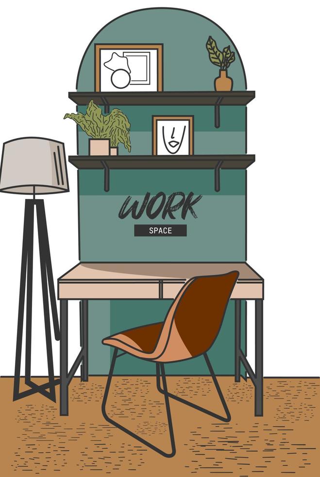 Workspace design interior vector illustration.