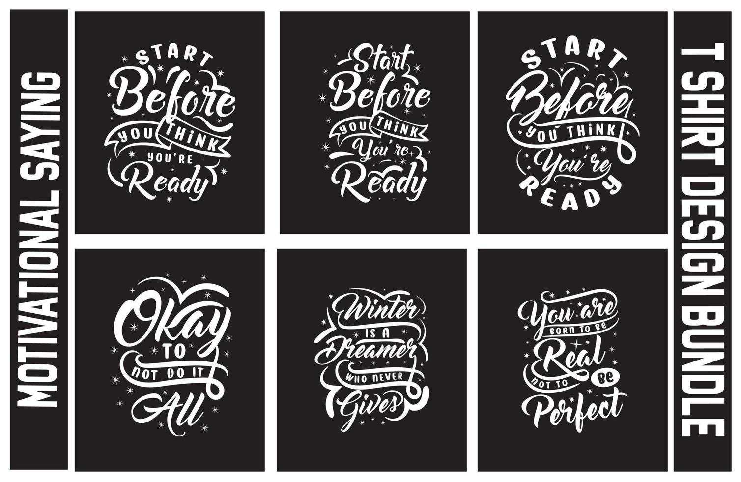 paquete de diseño de camisetas con letras, conjunto de diseño de camisetas con frases motivacionales, paquete de diseño de camisetas con tipografía vector