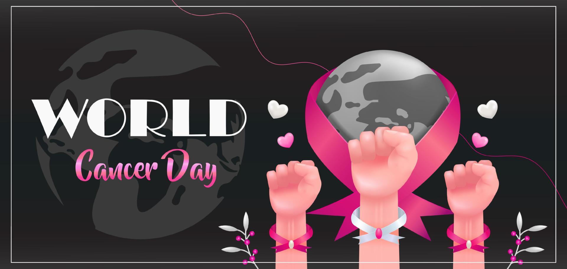 World Cancer Day, 3d illustration of fist giving spirit against earth background vector
