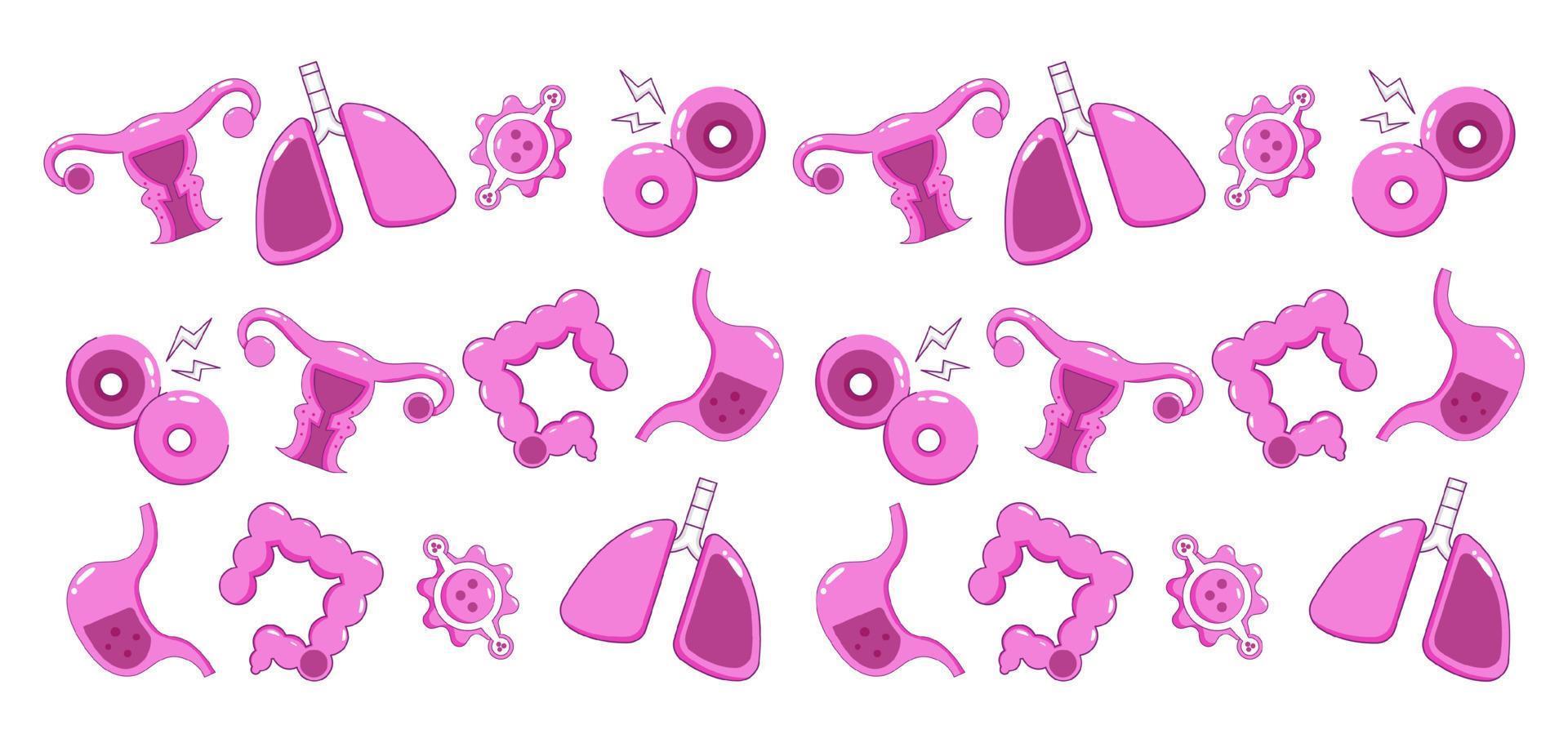 World Cancer Day. Uterine, breast, lung, stomach and intestine icon pattern vector