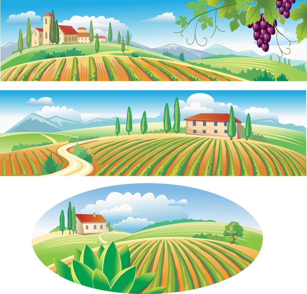 Banners with the agriculture landscape vector