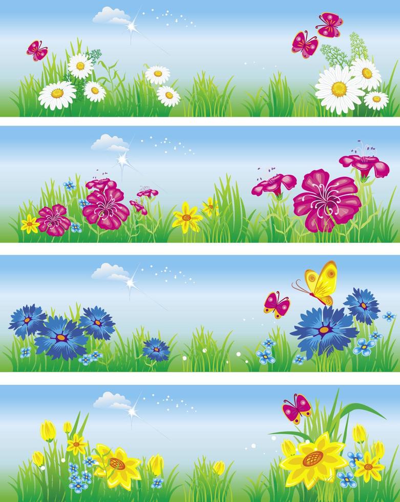 Banners with flowers in meadow vector