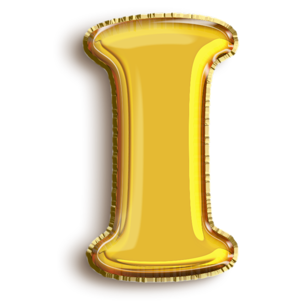 English alphabet I of golden inflatable balloon isolated on transparent background art png
