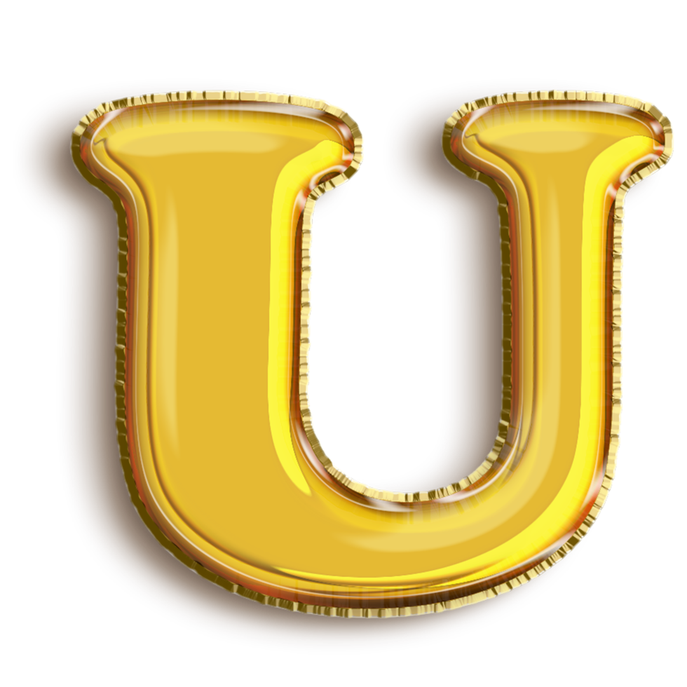 englisches alphabet u des goldenen aufblasbaren ballons lokalisiert auf transparenter hintergrundkunst png