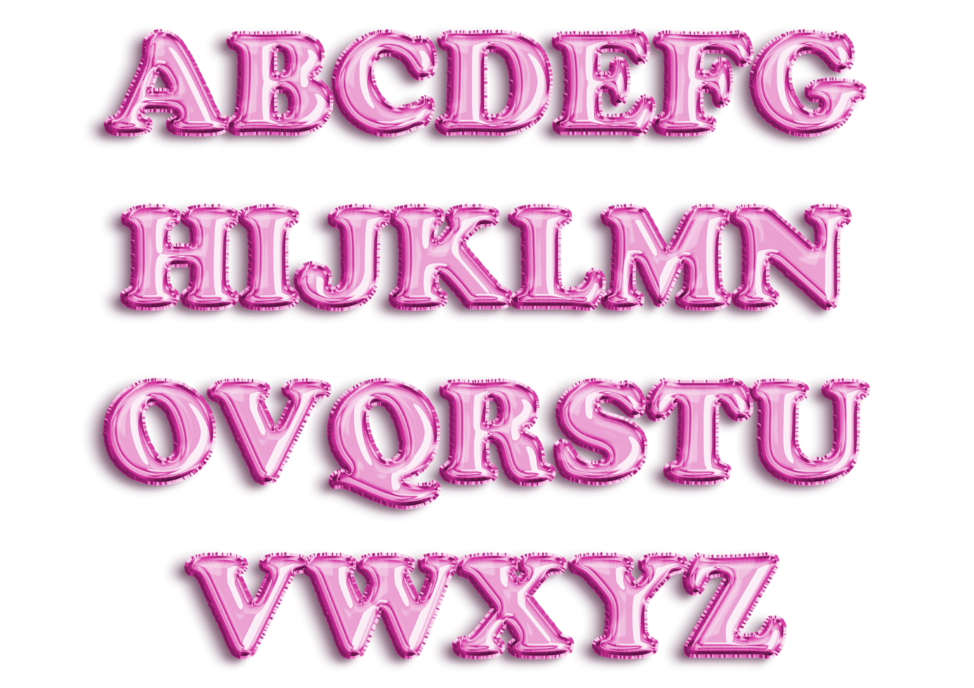 Full English alphabet of pink color inflatable balloon isolated on transparent background png