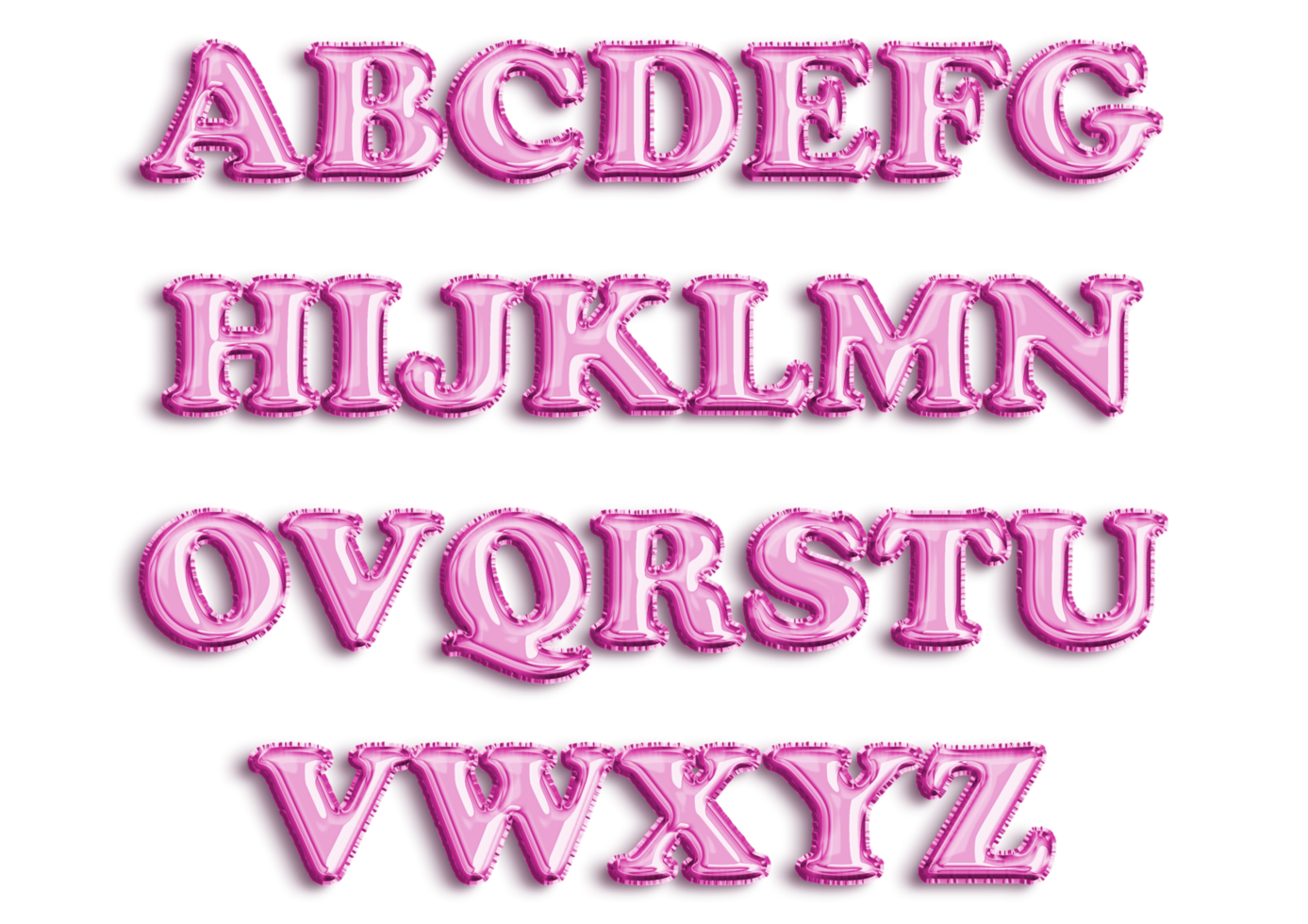 Full English alphabet of pink color inflatable balloon isolated on transparent background png