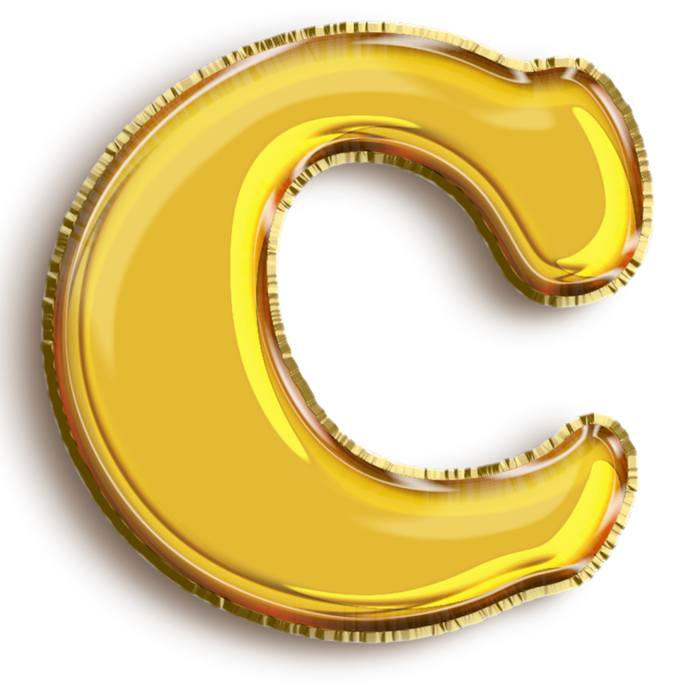 English alphabet C of golden inflatable balloon isolated on transparent background art png