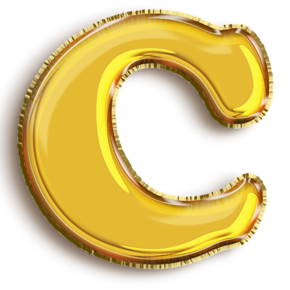 English alphabet C of golden inflatable balloon isolated on transparent background art png