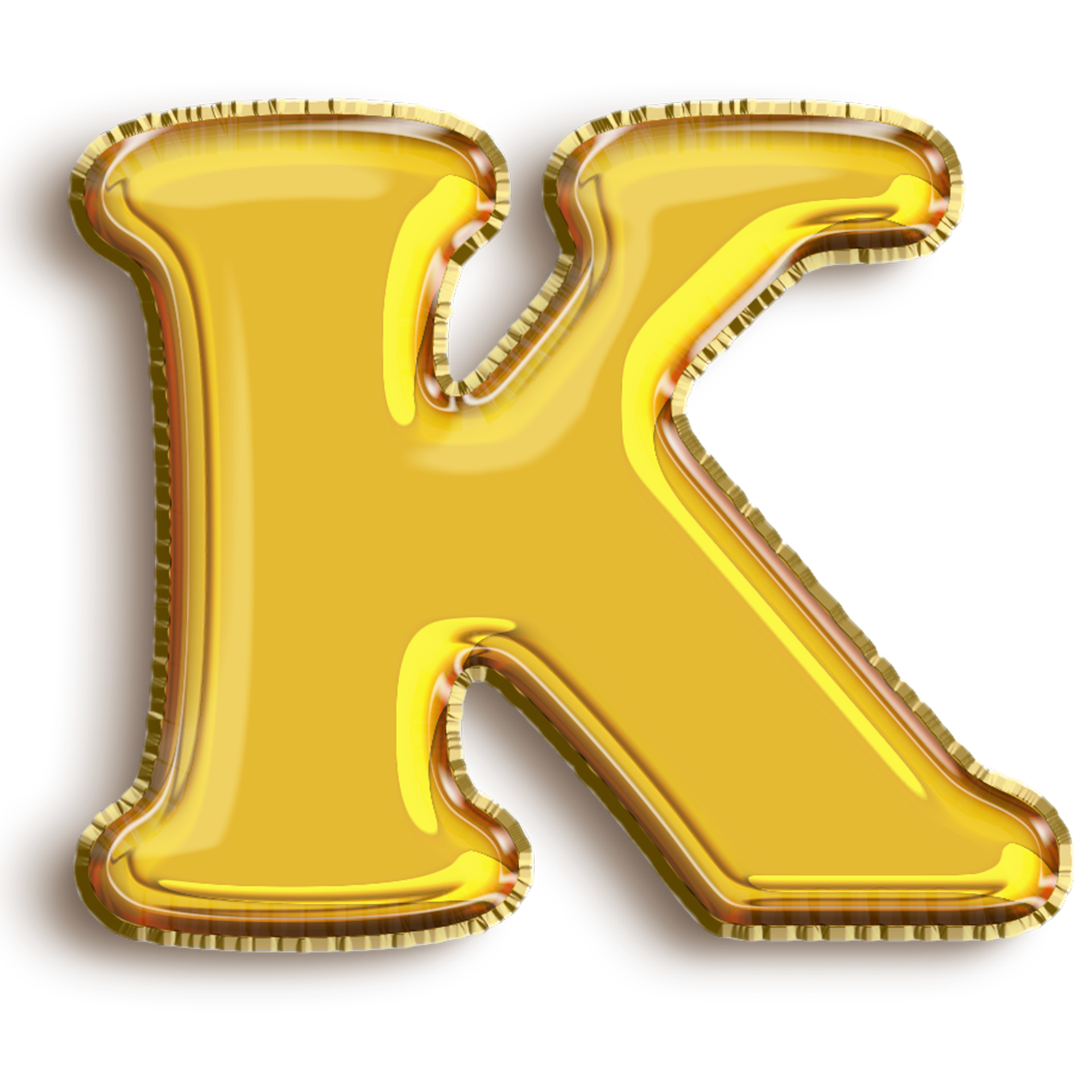 English alphabet K of golden inflatable balloon isolated on transparent