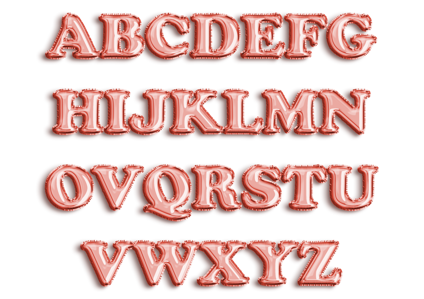 Full English alphabet of red color inflatable balloon isolated on transparent background png