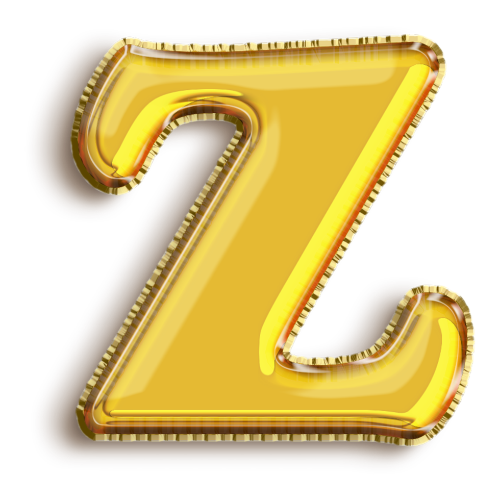 English alphabet Z of golden inflatable balloon isolated on transparent background art png