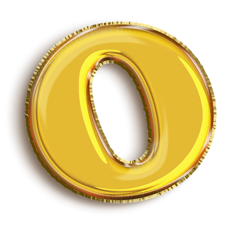 English alphabet O of golden inflatable balloon isolated on transparent background art png