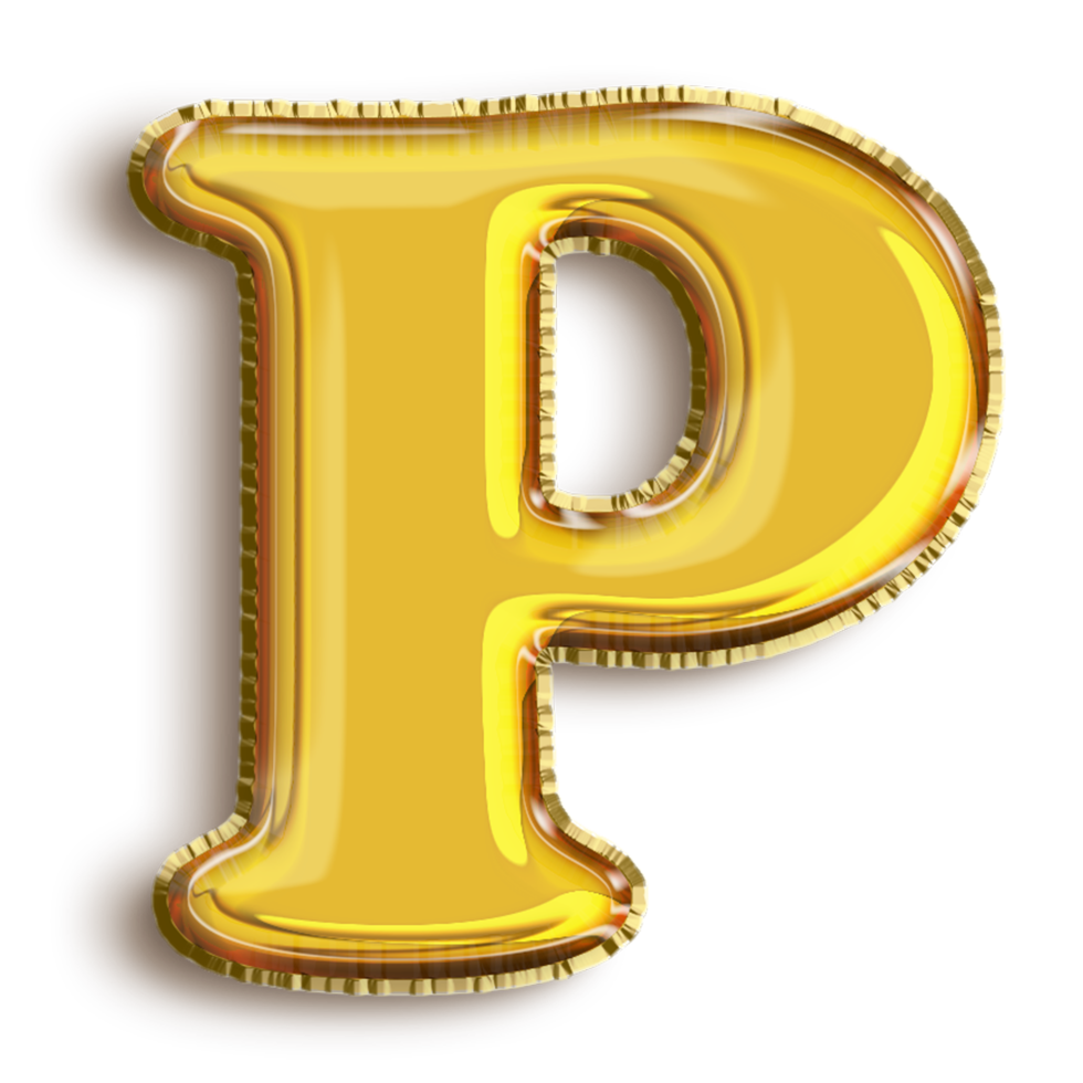 englisches alphabet p des goldenen aufblasbaren ballons lokalisiert auf transparenter hintergrundkunst png