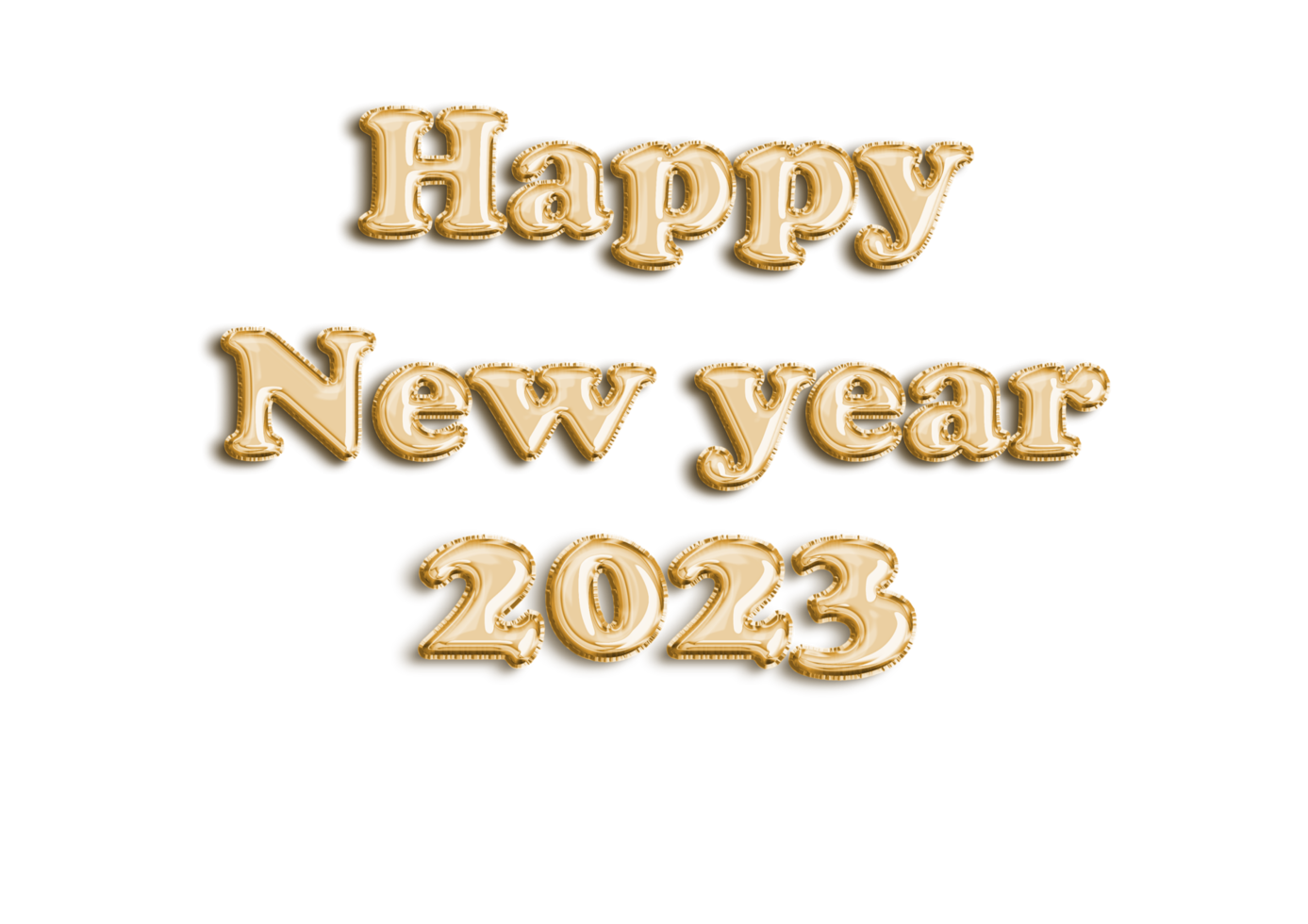 New year 2023 gold foil balloon isolated on transparent background, Horizontal banner. Happy new year 2023 png