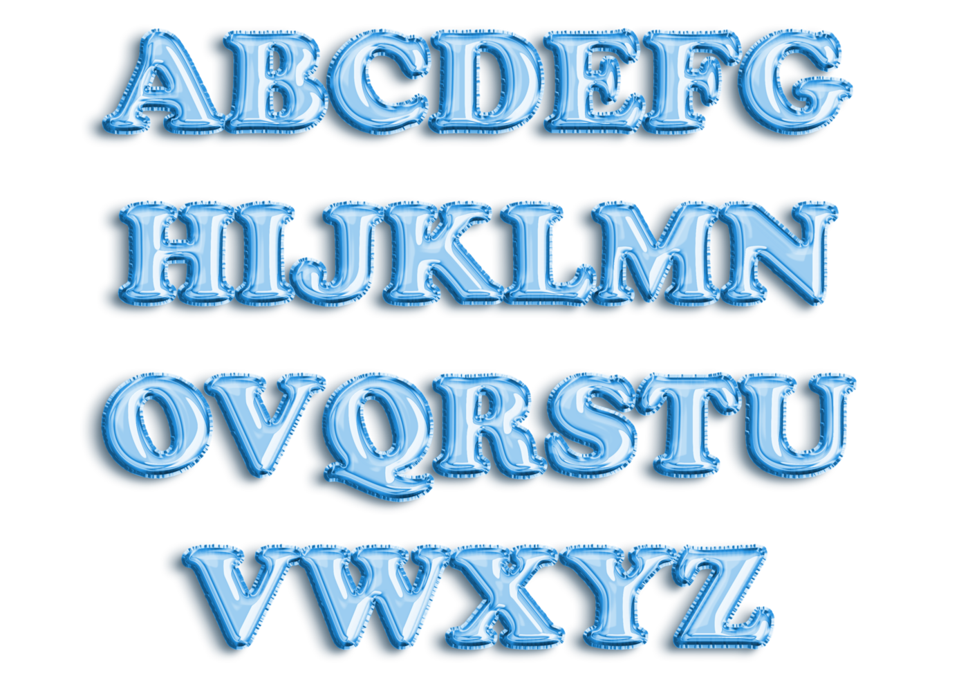 Full English alphabet of blue color inflatable balloon isolated on transparent background png