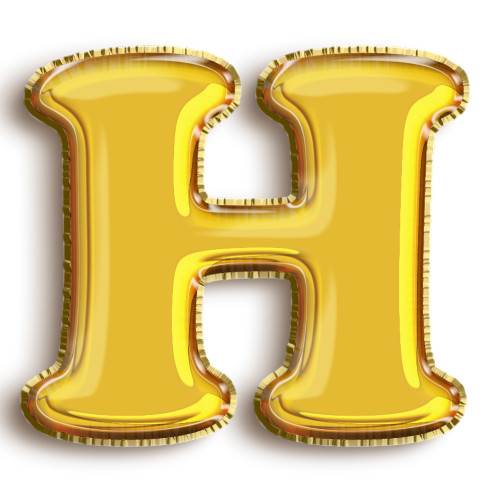 English alphabet H of golden inflatable balloon isolated on transparent background art png