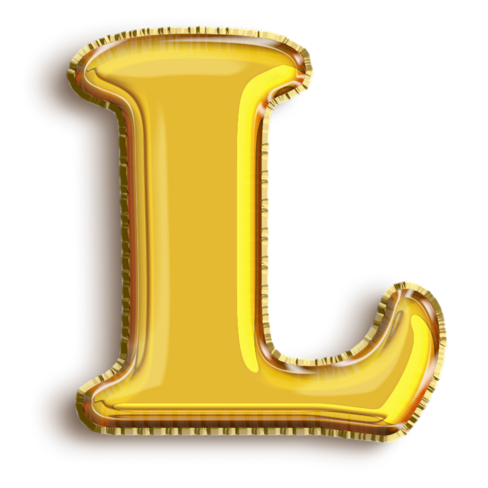 alfabeto inglês l de balão inflável dourado isolado na arte de fundo transparente png