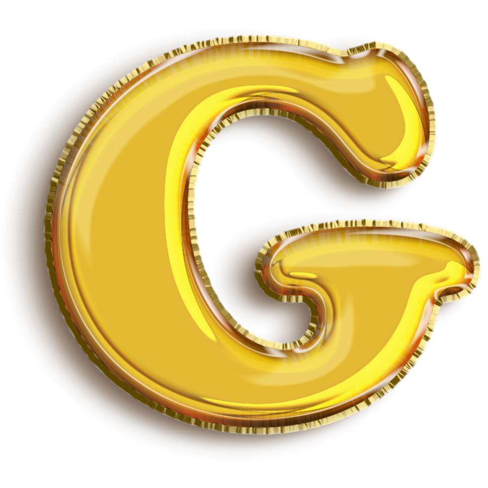 English alphabet G of golden inflatable balloon isolated on transparent background art png