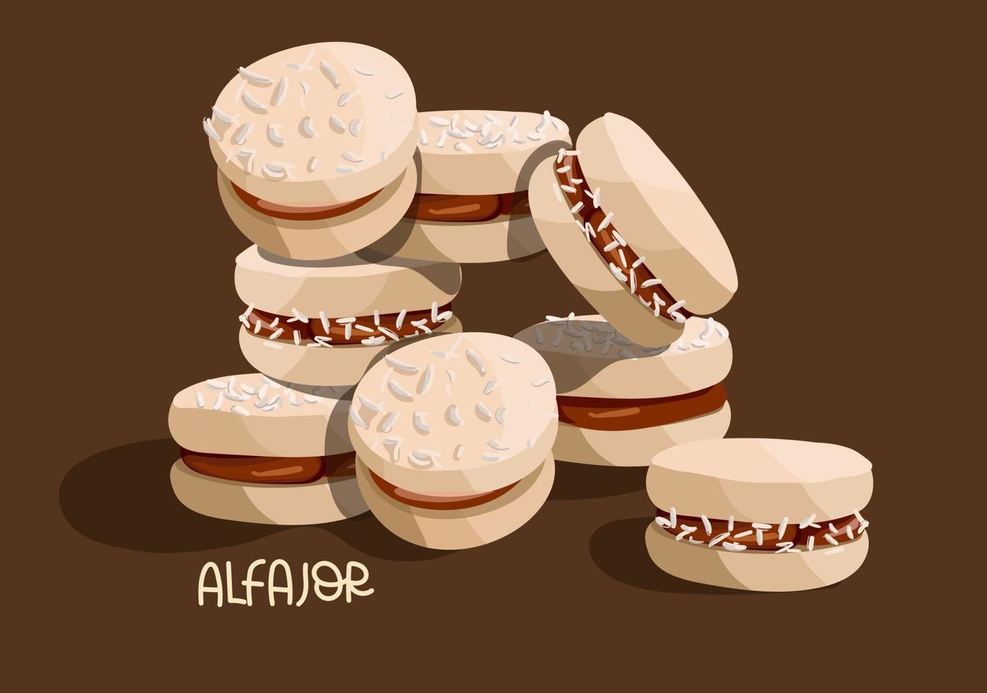 Illustration of the traditional Argentine dessert Alfagor. Latin American food. Suitable for printing on textiles and paper. Printing on the menu of cafes and restaurants. Vector illustration