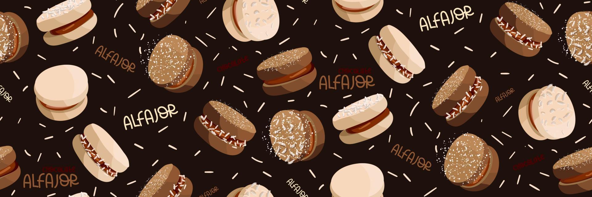 The pattern from the traditional Argentine dessert Alfagor is ordinary, chocolate with dots. Latin American food. Suitable for printing on textiles and paper. Printing for gift wrapping vector