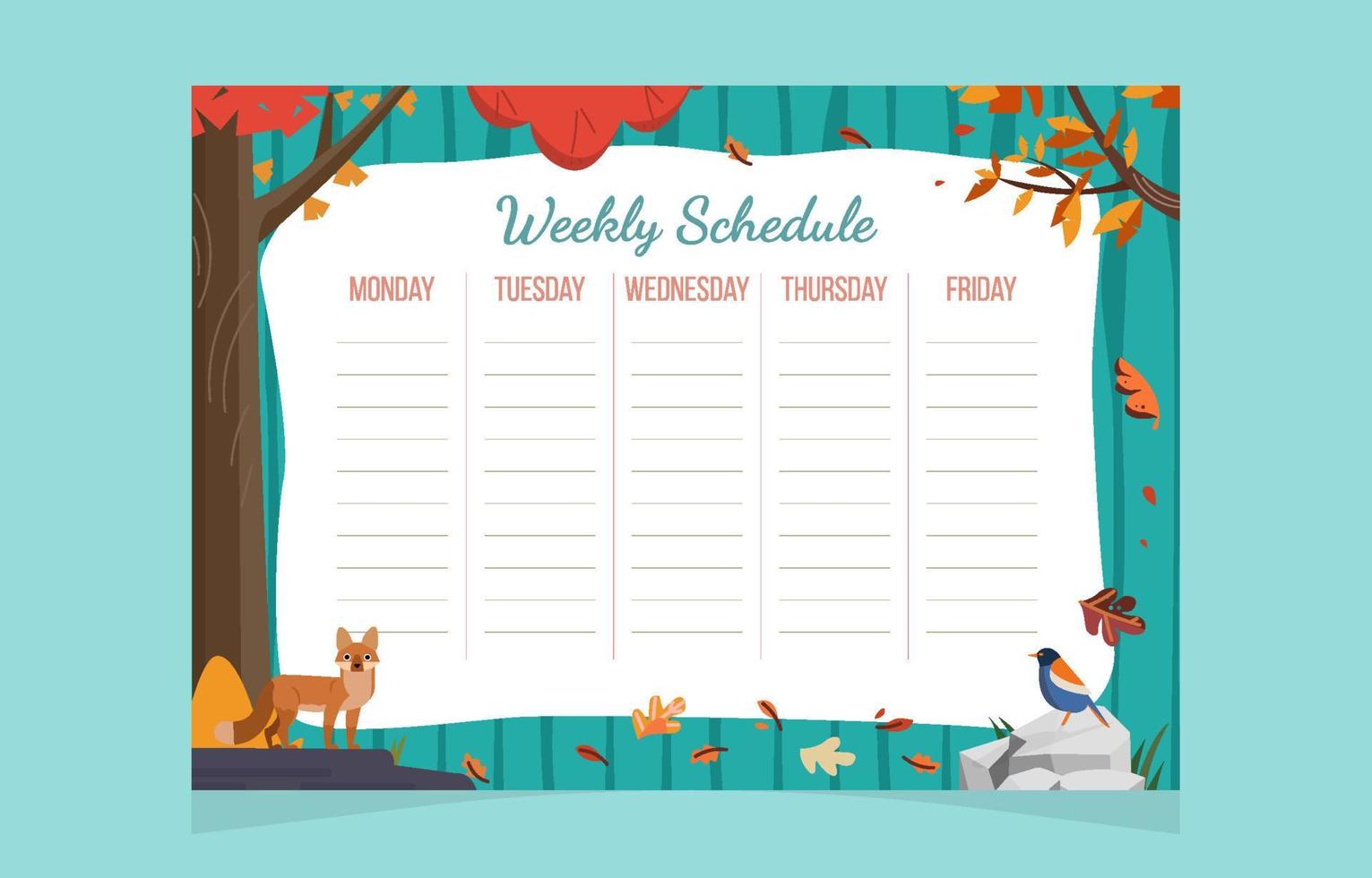 Forest Animal Weekly Planner Template vector