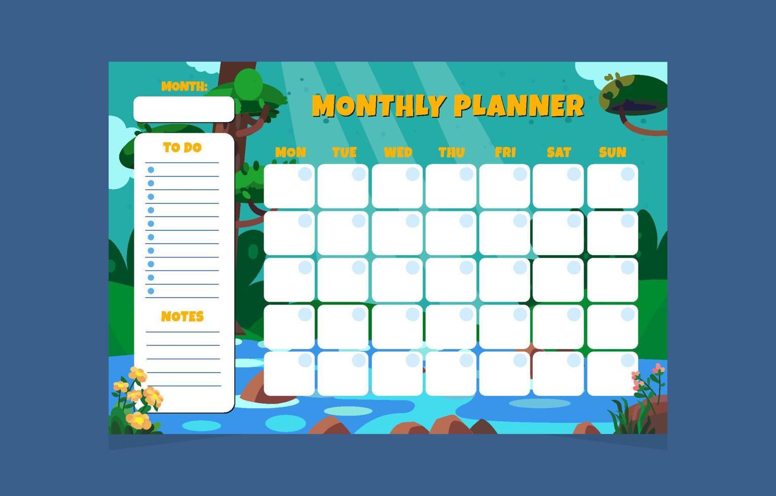 Forest Lake Nature Monthly Planner Template vector