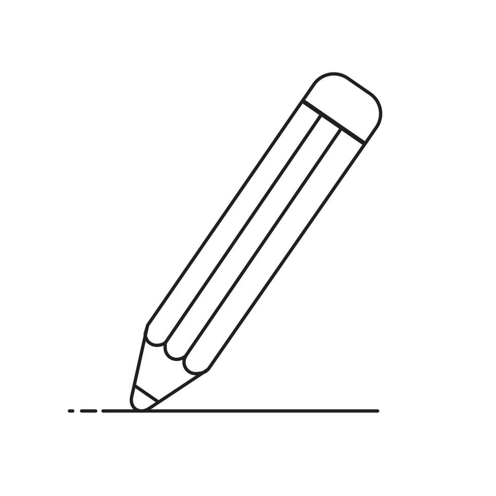 icono de símbolo de lápiz. Ilustración de pictograma de vector plano de dibujos animados de línea delgada simple en blanco y negro aislado sobre fondo blanco.