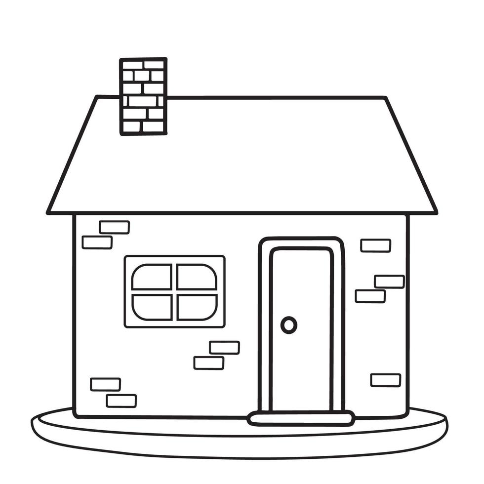 Black and white funny house, doodle, outline, drawing coloring ...