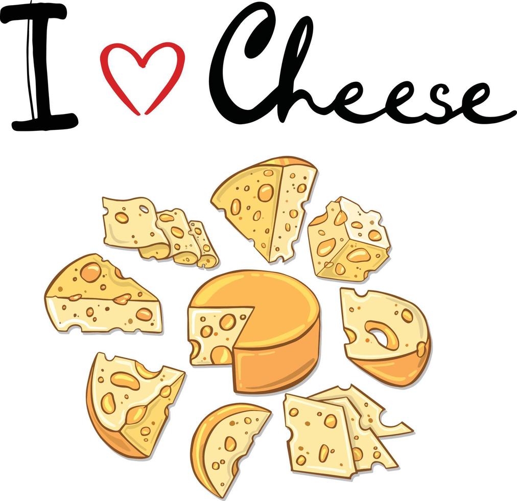 ilustración vectorial me encanta el queso sobre fondo claro. vector