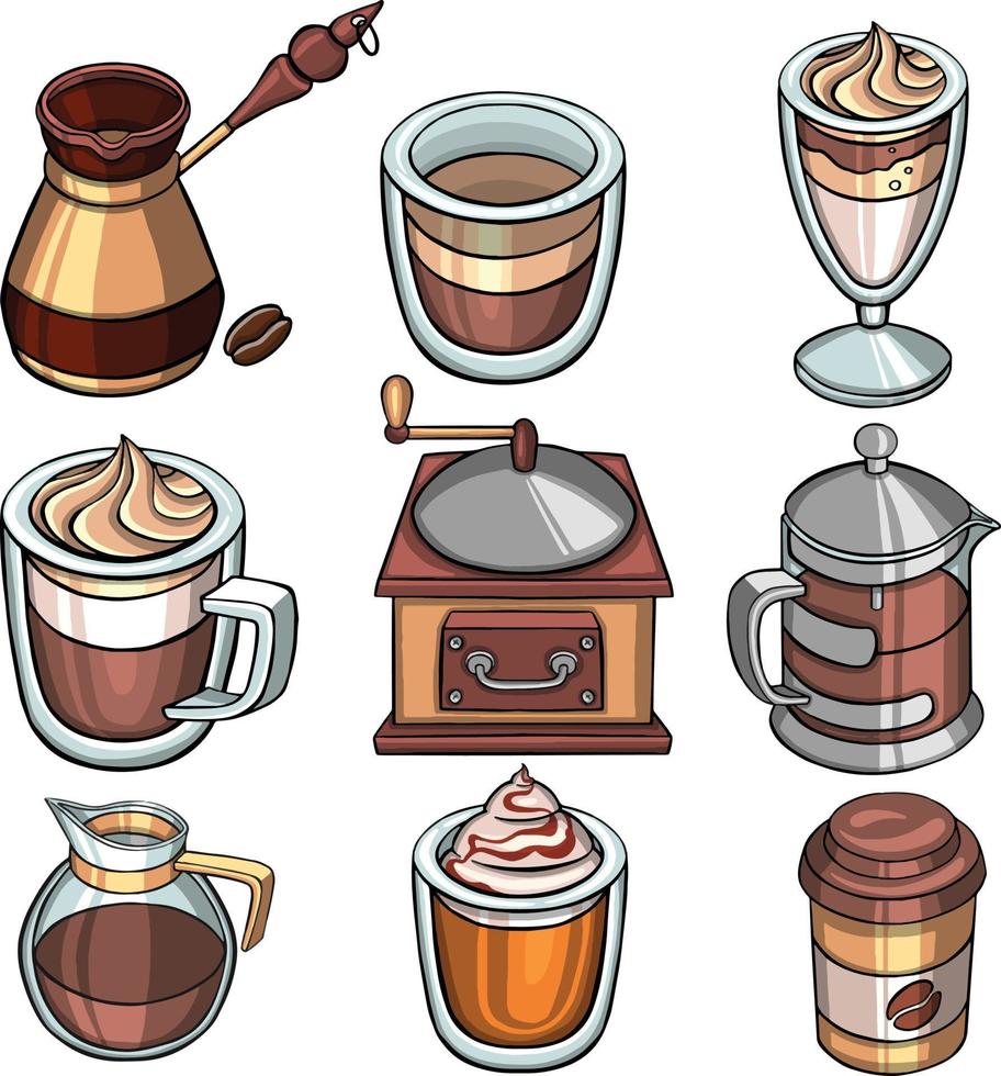 Coffee and desserts icons set isolated for menu or other design.   illustration vector