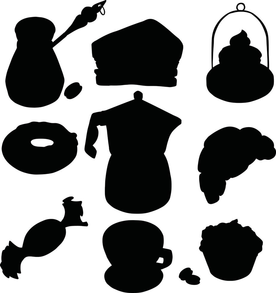 Teapots and mugs, coffee cups vector silhouette illustration. Vector