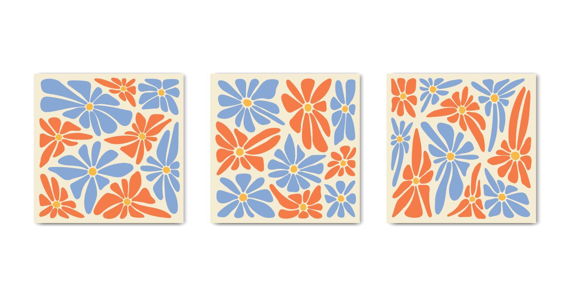 1970 pósters cuadrados de margaritas maravillosas retro. diseño retro de cubiertas onduladas abstractas. fondo de flor psicodélica con curvas. ilustración vectorial vector